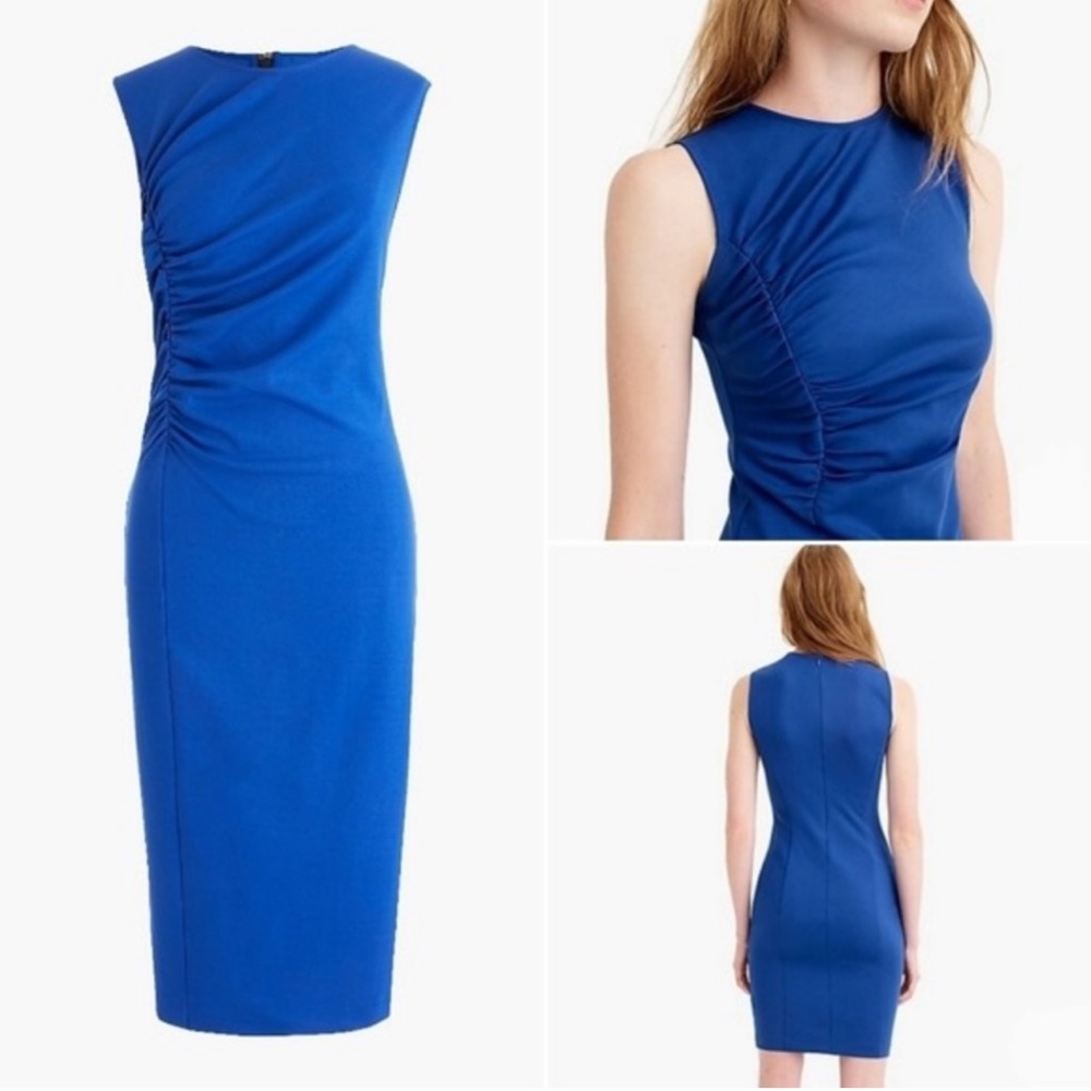NWT J.Crew Blue Ruched Ponte Sheath Dress